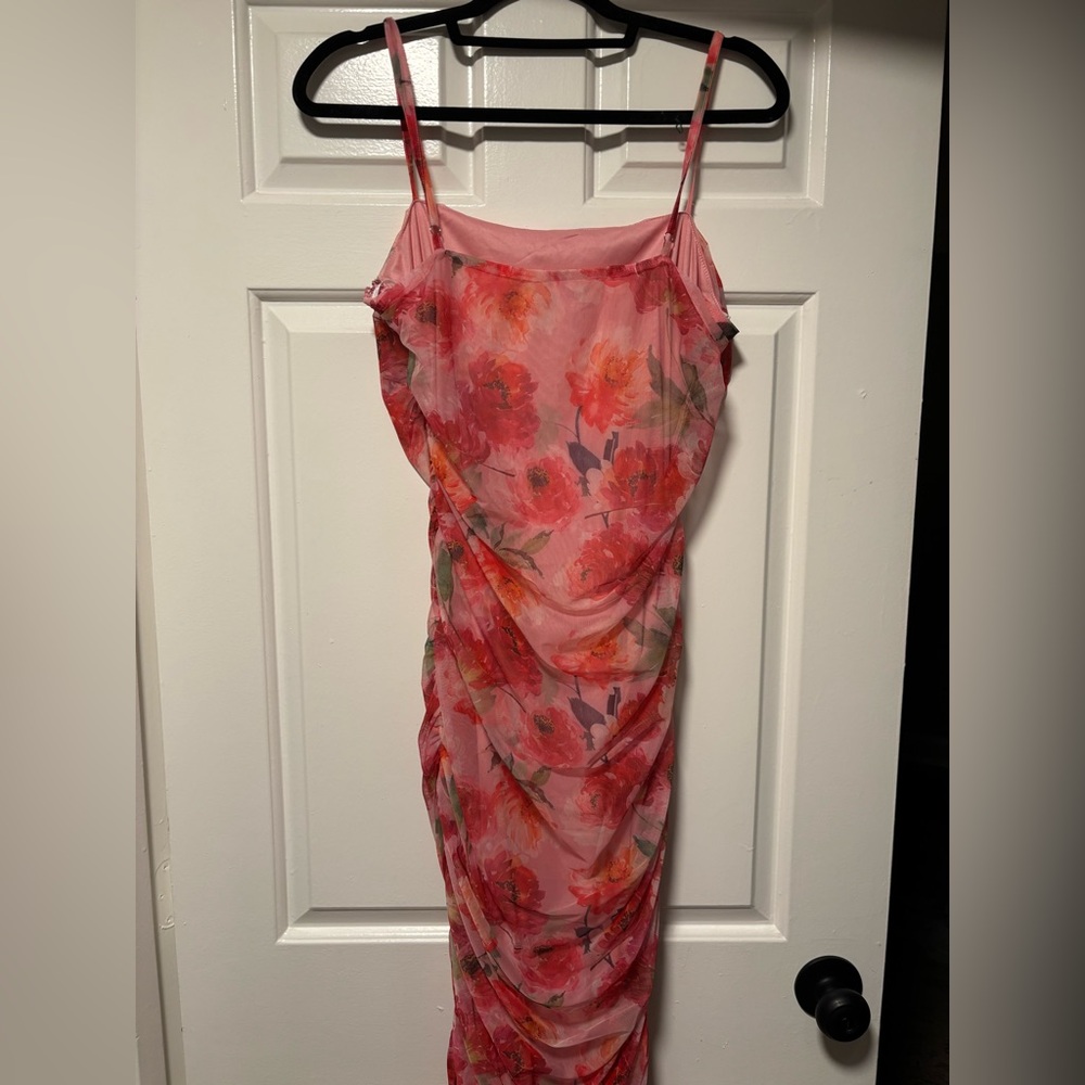 Lulu's Vibrant Pink Floral Midi Dress - Picture 6 of 7